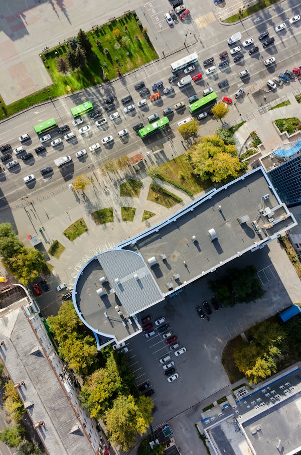 Aerial view of backed up traffic