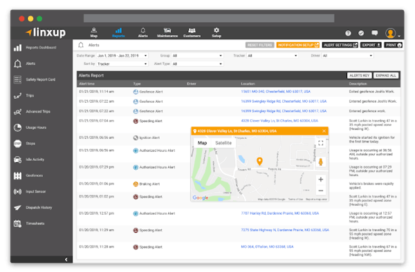 Linxup GPS tracking alerts in app